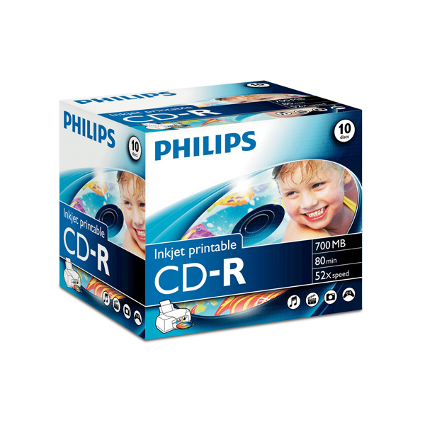 10er Pack bedruckbare CD-Rs im Jewel Case von Philips