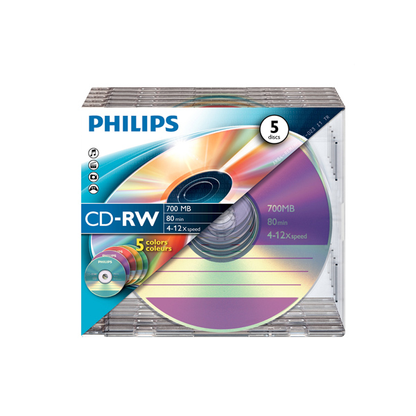 5er Pack CD-RWs im Slim Case von Philips