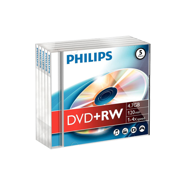 5er Pack DVD+RW im Jewelase von Philips