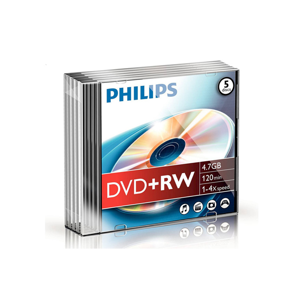 5er Pack DVD+RW im Slim Case von Philips
