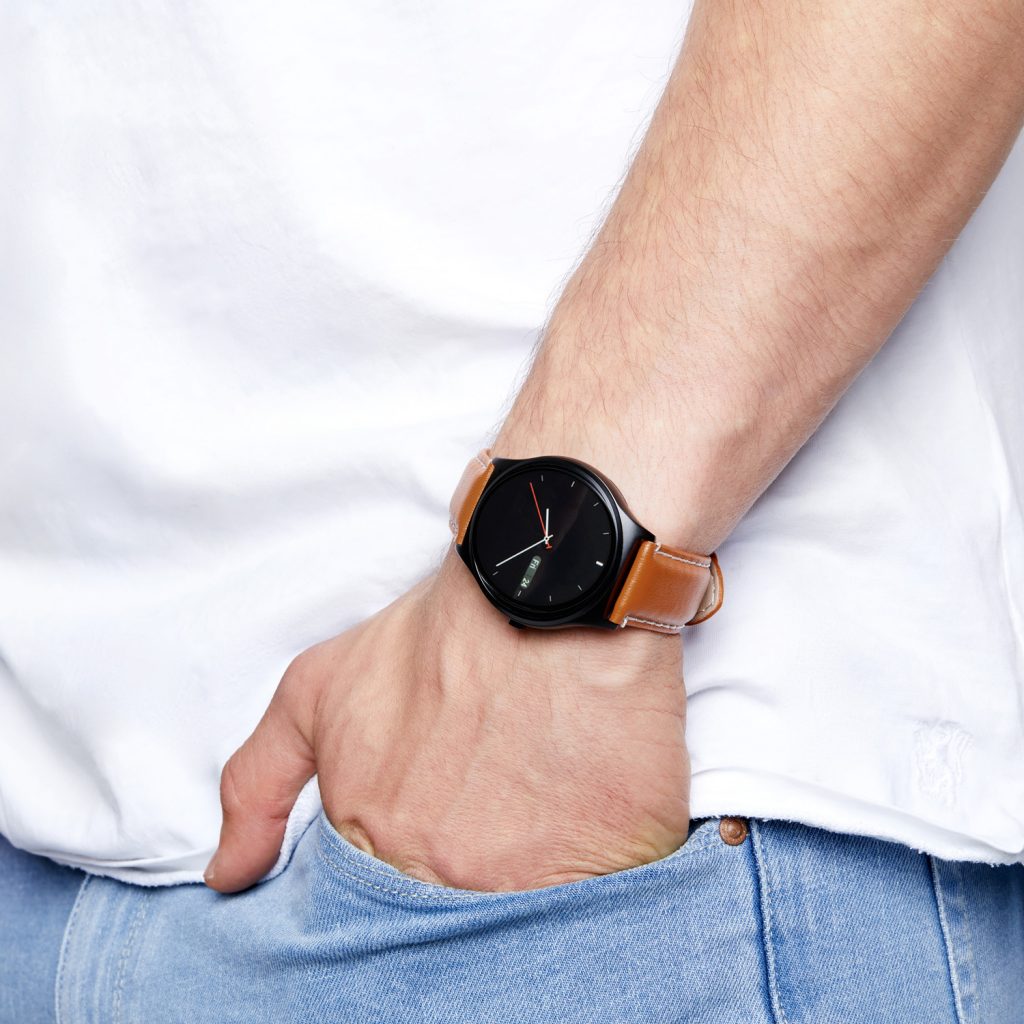 Herren Smartwatch Android rund iOS Smartwatch Herren Smart Watch Leder Armband Smartwatch
