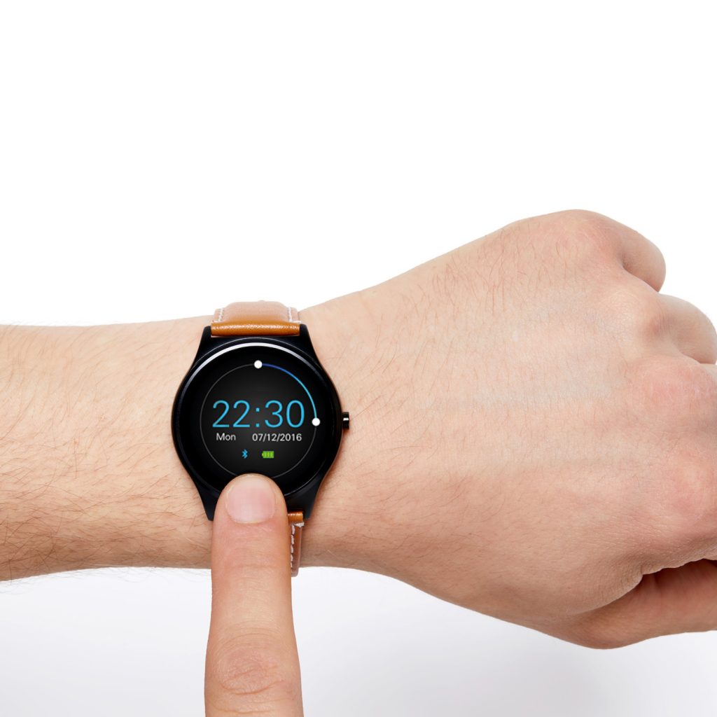 Herren Smartwatch Android rund iOS Smartwatch Herren Smart Watch Leder Armband Smartwatch