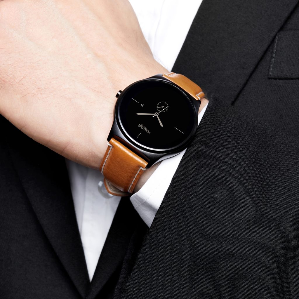 Herren Smartwatch Android rund iOS Smartwatch Herren Smart Watch Leder Armband Smartwatch