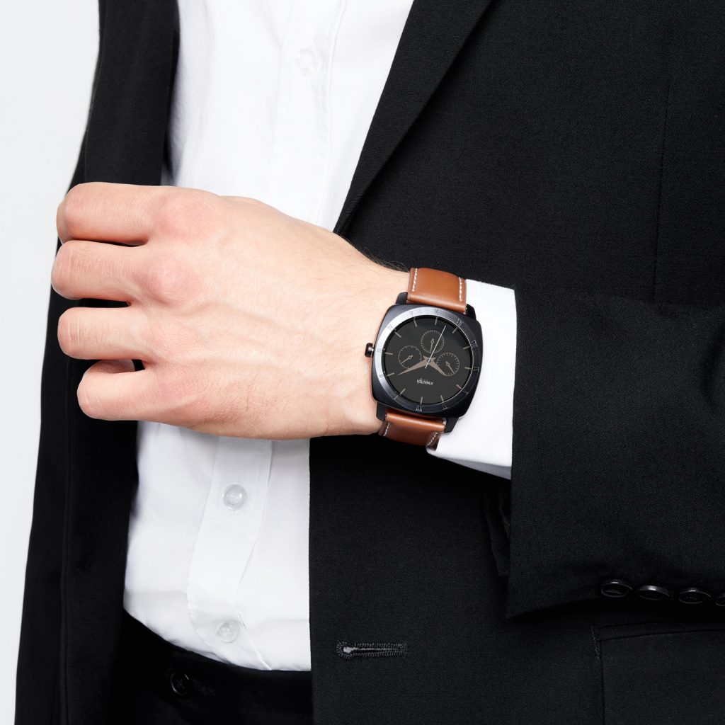 Herren Smartwatch Android rund iOS Smartwatch Herren Smart Watch Leder Armband Smartwatch