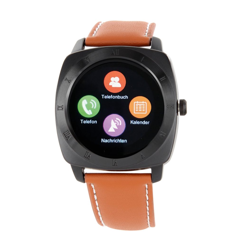 Herren Smartwatch Android rund iOS Smartwatch Herren Smart Watch Leder Armband Smartwatch