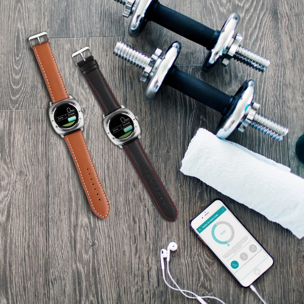Herren Smartwatch Android rund iOS Smartwatch Herren Smart Watch Leder Armband Smartwatch