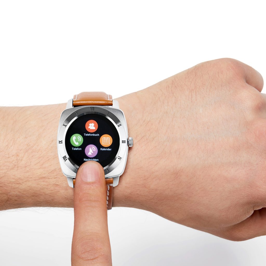 Herren Smartwatch Android rund iOS Smartwatch Herren Smart Watch Leder Armband Smartwatch