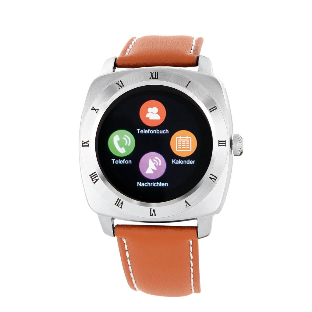 Herren Smartwatch Android rund iOS Smartwatch Herren Smart Watch Leder Armband Smartwatch