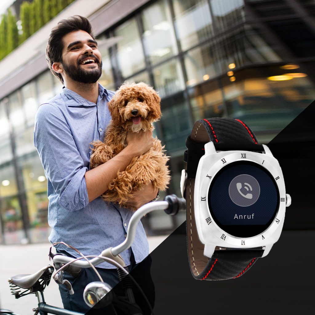 X-WATCH | NARA Silver Carbon Red | Smartwatch Herren